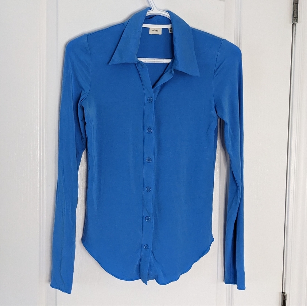 Aritzia Wilfred Pose slim fit button down shirt cobalt blue 2XS